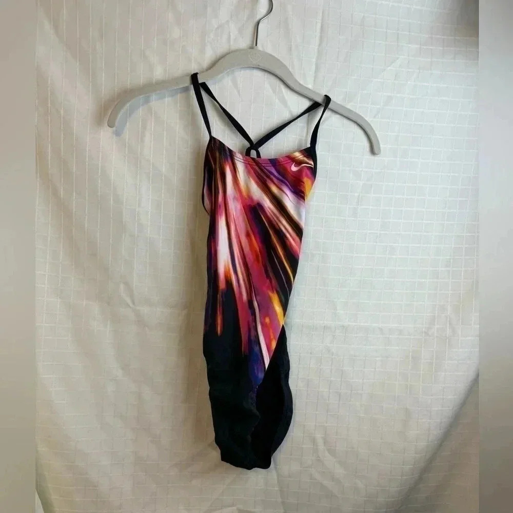 Nike Girls One Piece Swimsuit Size 10/26 Black Pink